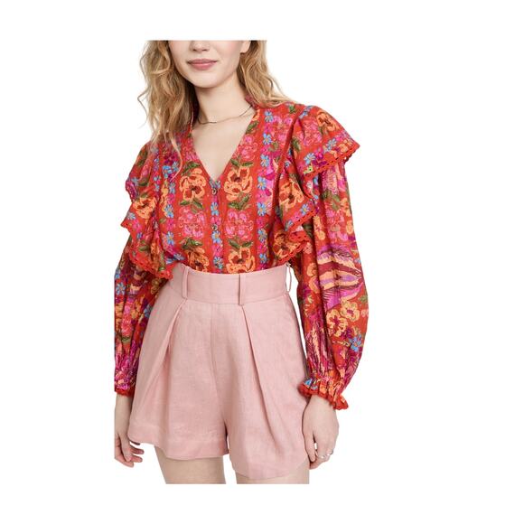 ARM Rio �Red Spring Bananas� Multicolor Cotton Printed Blouse Size XS - Picture 1 of 4